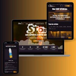 Portfolio - Site internet de STOR e-cigarette (storcigarette.fr) sur différents appareils en responsive, par AMCom (Alexis Magaud)