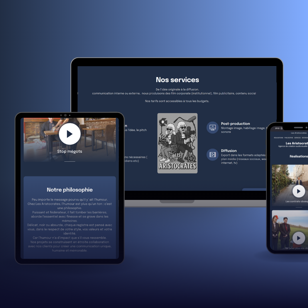 Les Aristocrates Agence de création audiovisuelle humoristique - Portfolio projets web site internet AMCom